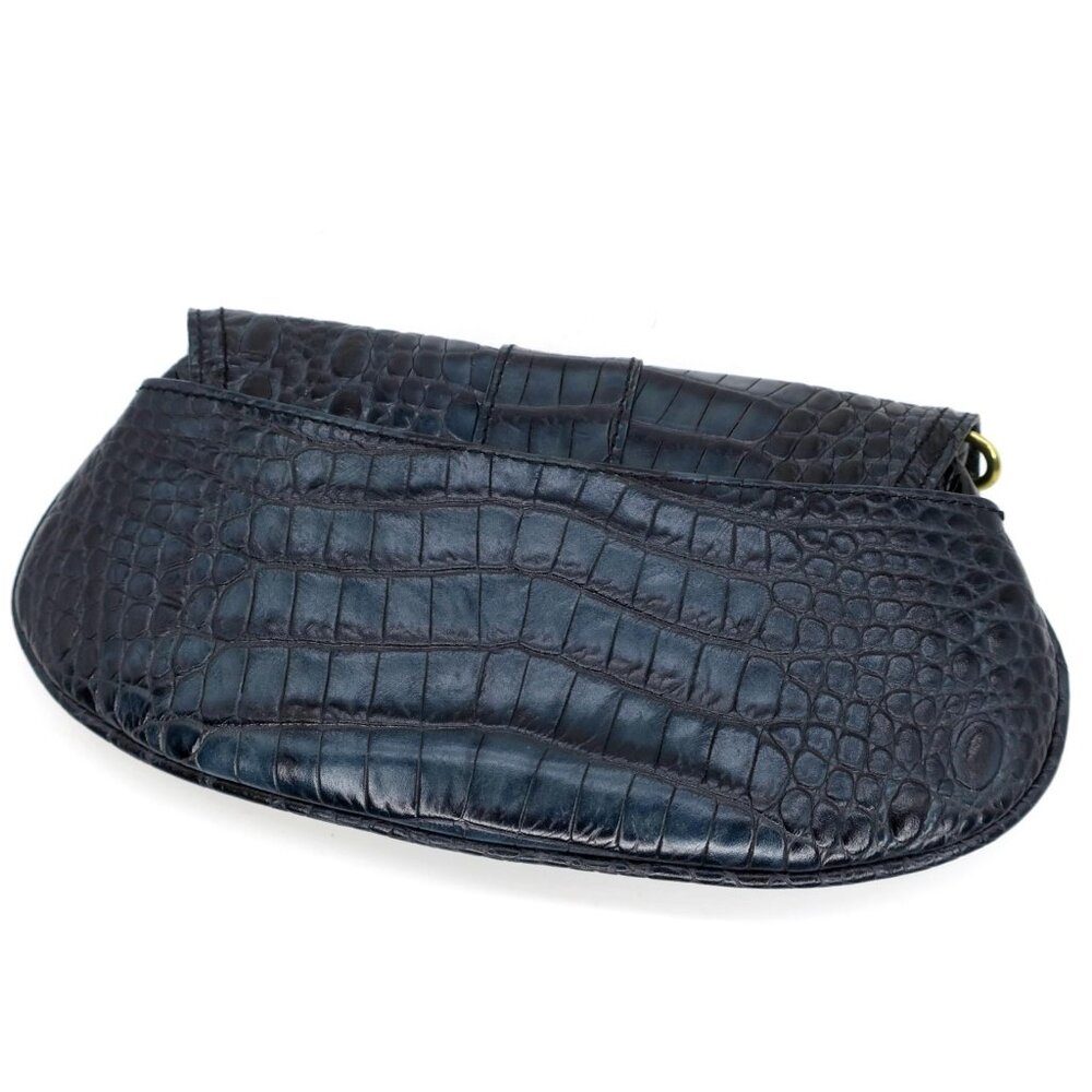 Brahmin Blue Croc Leather Small Clutch Wallet Gold Buckle - Picture 3 of 5